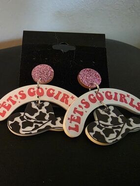 Let's Go Girls Pink Glitter Cowgirl Statement Earrings
